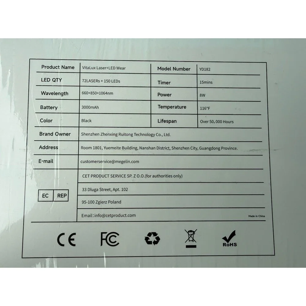 Megelin VitaLux Laser+LED Therapy Wear NIB